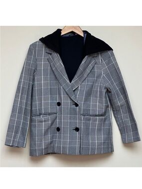 Zara TRF Plaid Double Breasted Blazer Gray Check Small-Medium